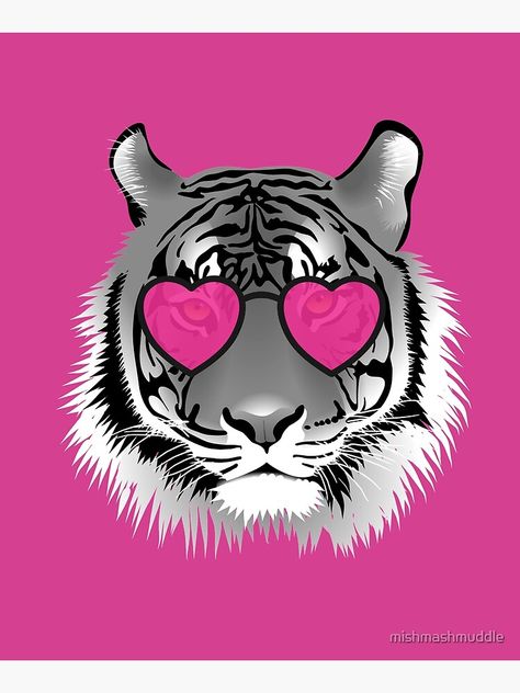 "Hot Pink Tiger " Mounted Print by mishmashmuddle | Redbubble Girl Cave, Pink Tiger, Deco Chic, Colorful Art Prints, Pink Out, Cute Shirt Designs, Tiger Tattoo, Illustration Artwork, Mail Art