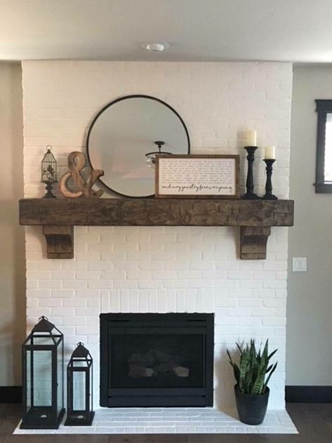 Hand-Hewn Fireplace Mantel – 8 inches x 10 inches Design Camino, Fireplace Mantle Decor, Brick Fireplace Makeover, Fireplace Mantel Decor, Farmhouse Fireplace, Fireplace Remodel, Diy Fireplace, Home Fireplace, Fireplace Makeover