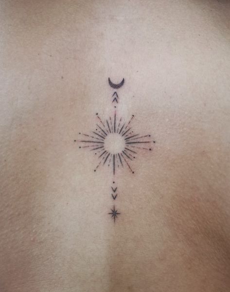 Sun And Moon Compass Tattoo, Sun Compass Tattoo, Tiny Finger Tattoos, Matching Tats, Moon Tattoos, Sister Tattoo, Fine Line Tattoo, Arrow Tattoo, Line Tattoo