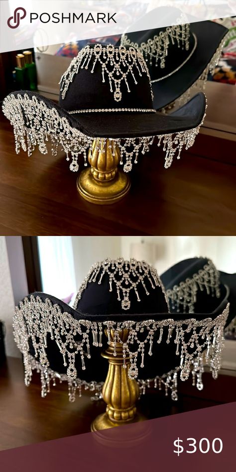 💎💎💎blingy rhinestone cowgirl hat Decorated Cowgirl Hats Diy, Bedazzled Cowgirl Hat, Decorating Cowboy Hats, 29th Birthday Photoshoot Ideas, Bedazzled Cowboy Hat, 29th Birthday Photoshoot, Rhinestone Cowgirl Hat, Decorated Hats, Cowboy Hat Pattern