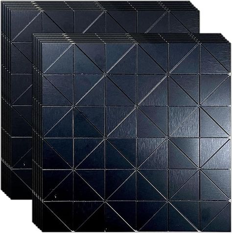 Amazon.com: XUANINY Peel and Stick Backsplash Tiles, Triangle Surface Metal Mosaic Sticker, Self Adhesive Aluminum 3D Wall Sticker for Living Room, Kitchen, RV，Bar (11.81"x11.81") (Brushed Black, 14) : Tools & Home Improvement Dark Kitchen Walls, Art Deco Floor Tiles, Fireplace Bathroom, Laundry Table, Metal Backsplash, Art Deco Floor, Metal Mosaic, Black Backsplash, Metal Mosaic Tiles