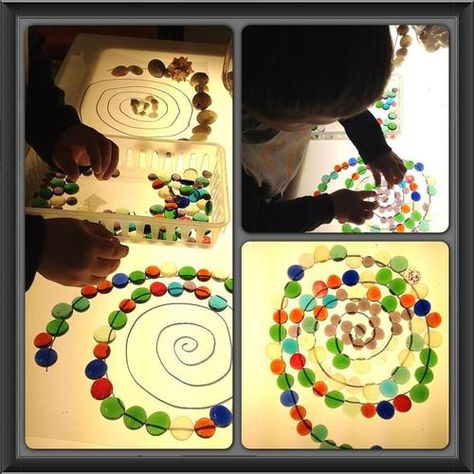 Light Table Mandalas with various materials. We’ve... | Reggio Children Inspired Light Box Activities, Reggio Children, Reggio Emilia Classroom, Reggio Emilia Approach, Reggio Inspired Classrooms, Reggio Classroom, Reggio Inspired, Light Board, Sensory Table