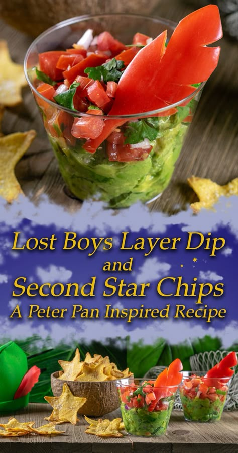 To celebrate the 65th Anniversary of Peter Pan and its Walt Disney Signature Collection Blu-ray release, The Geeks have created a recipe for Lost Boys Layer Dip and Second Star Chips! [sponsored] 2geekswhoeat.com #DisneyRecipes #DisneyFood #AppetizerRecipes #DipRecipes #PartyIdeas Movie Foods, Nerd Food, Movie Recipes, Disney Movie Night Food, Walt Disney Signature, Neverland Party, Recipes Disney, Peter Pan Movie, Movie Food