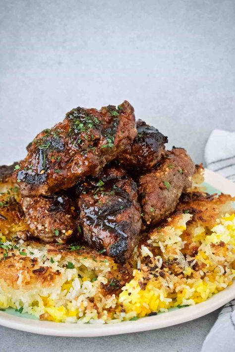 Tahdig Rice, Beef Kefta, Kefta Recipe, Tahdig Recipe, Salt Fat Acid Heat, Recipe With Beef, Samin Nosrat, Persian Rice, Middle East Recipes