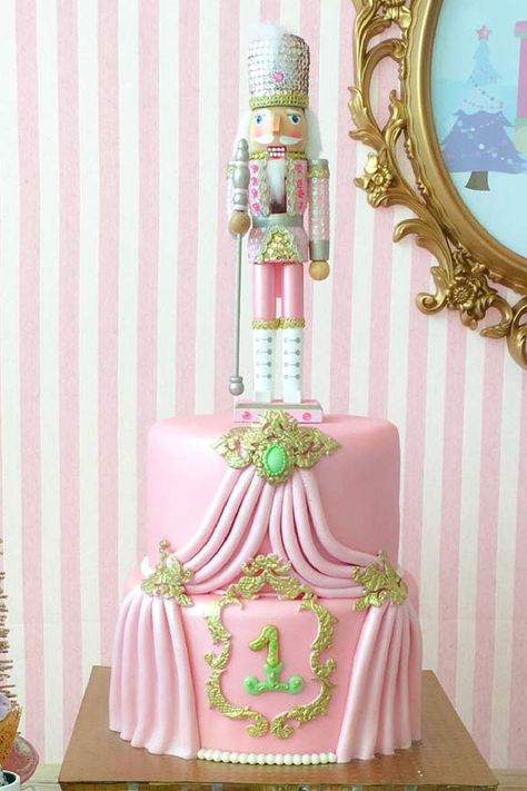 Feast your eyes on this impressive Nutcracker-themed 1st birthday party! The cake is amazing! See more party ideas and share yours at CatchMyParty.com Ballet Birthday Party Ideas, Ballerina Party Food, Ballet Birthday Cakes, Nutcracker Ballet Birthday Party, Nutcracker Cake, Nutcracker Ballet Party, Nutcracker Christmas Party, Ballet Cakes, Ballet Birthday Party