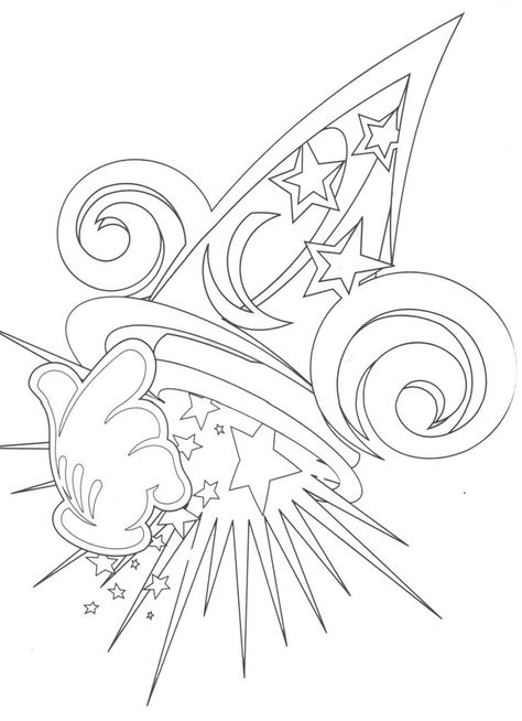 Sorcerer Mickey Hat Tattoo, Mickey Sorcerer Hat Tattoo, Sorcerer Mickey Tattoo, Tattoo Coloring Pages, Mickey Coloring Pages, Mickey Hat, Disney Activities, Tattoo Disney, Sorcerer Mickey