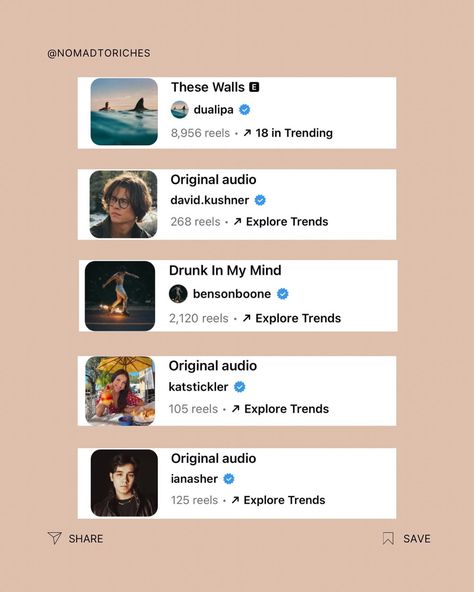 Trending Audio Links ⬇️ 🫶 SHARE this with someone who wants to grow their Instagram ✨ Follow @nomadtoriches for more trending audios Want to create daily content, but don’t like having to go out looking for trending audios to use? 🎵 I 👏 feel 👏 you 👏 Instead of scrolling through Instagram looking for audio inspo, just comment the word “AUDIO” and I’ll send the links right to you ✨ 🫶 It’s that easy!!! [Trending audio viral sounds instagram tips Instagram hacks organic growth strategy str... Instead Of Scrolling, Instagram Hacks, Going Out Looks, I Feel You, Growth Strategy, Instagram Growth, Instagram Tips, Instagram Marketing, Go Out