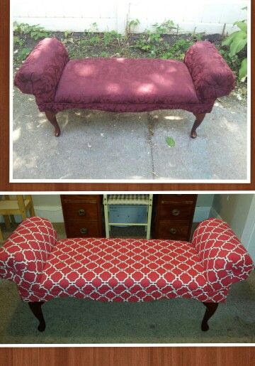 Reupholstered french bench with arms by my Des Moines, IA business Repinned! $200 Available for purchase at www.facebook.com/Repinned Upholstered Settee, Diy Ottoman, Reupholster Furniture, Diy Home Repair, Comfy Bed, Furniture Restoration, Redo Furniture, Furniture Inspiration, Settee