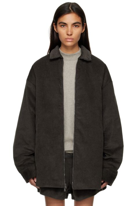 Courdory Jacket, Corduroy Jacket Outfit, Fashion School, Fear Of God Essentials, Fear Of God, Fall Jackets, Corduroy Jacket, Off Black, Black Jacket