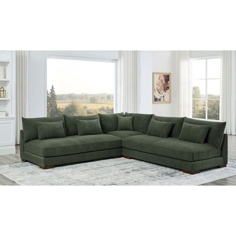 Ebern Designs Pavia 3 - Piece Corduroy Sectional & Reviews | Wayfair Green Sectional Sofa, Green Sectional, Corduroy Sectional, Sectional With Ottoman, Sofa Chaise, Green Corduroy, Kitchen Sale, Upholstered Sectional, Glam Style