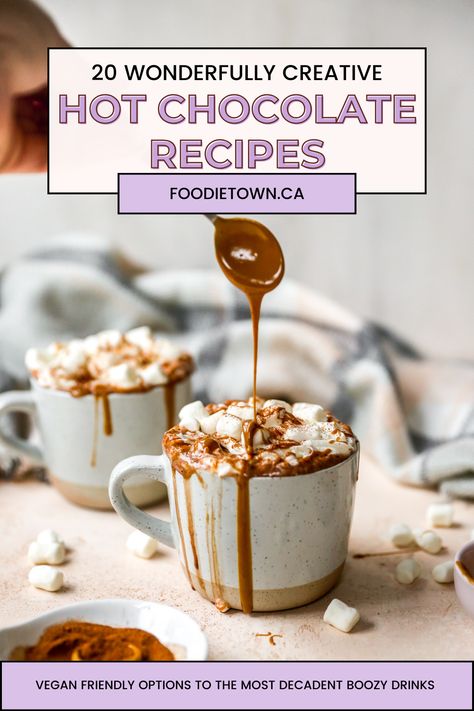 The 20 most unique hot chocolate recipes to try this chilly season ~ from white miso to red wine, these ingredients will have you making culinary inspired hot chocolates! ~ foodietown.ca Unique Hot Chocolate, Peanut Butter Hot Chocolate, Japanese Dessert Recipes, Classic Hot Chocolate, Valrhona Chocolate, Biscoff Cookie Butter, Chocolate Pairings, Chocolate Festival, White Miso