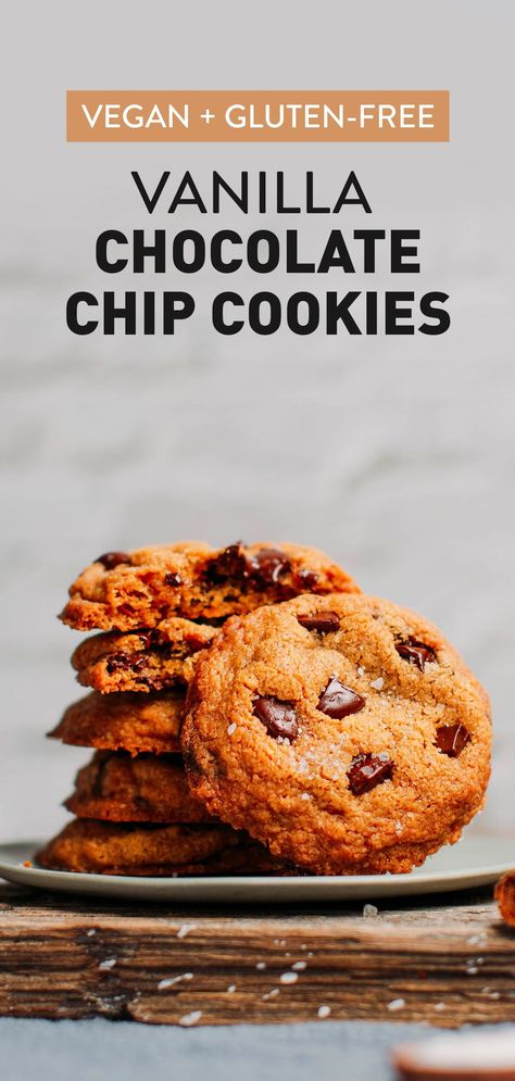 Vanilla Chocolate Chip Cookies (Vegan Gluten-Free) Chocolate Chip Cookies Vegan, Crispy Chocolate Chip Cookies, Gluten Free Chocolate Chip Cookies, Vegan Chocolate Chip Cookies, Crispy Cookies, Gluten Free Chocolate Chip, Cookies Vegan, Soft Bakes, Chocolate Chunk Cookies