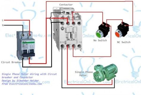 Single Wiring With Diagram Timer Phase Contactor Electrical Panel Wiring, Basic Electrical Wiring, Electrical Symbols, Home Electrical Wiring, Electrical Circuit Diagram, Electrical Diagram, Electronics Basics, Electric Circuit, House Wiring