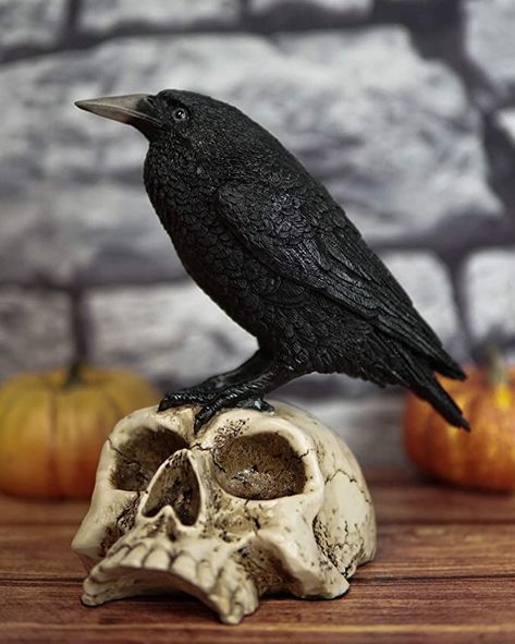 Halloween Mantel Decor, Crow Decor, Gothic Raven, Unique Halloween Decorations, Festival Atmosphere, Skull Sculpture, Skull Statue, Halloween Mantel, Dog Skeleton