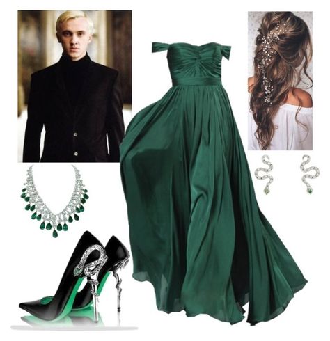 "Yule Ball Draco Genderbent" by mamaloser1 ❤ liked on Polyvore featuring Ileana Makri Yule Ball Dress Ideas, Slytherin Dresses, Slytherin Inspired Outfits, Yule Ball Dresses, Slytherin Dress, Harry Potter Houses Outfits, Yule Ball Outfits, Yule Ball Dress, Hogwarts Hufflepuff