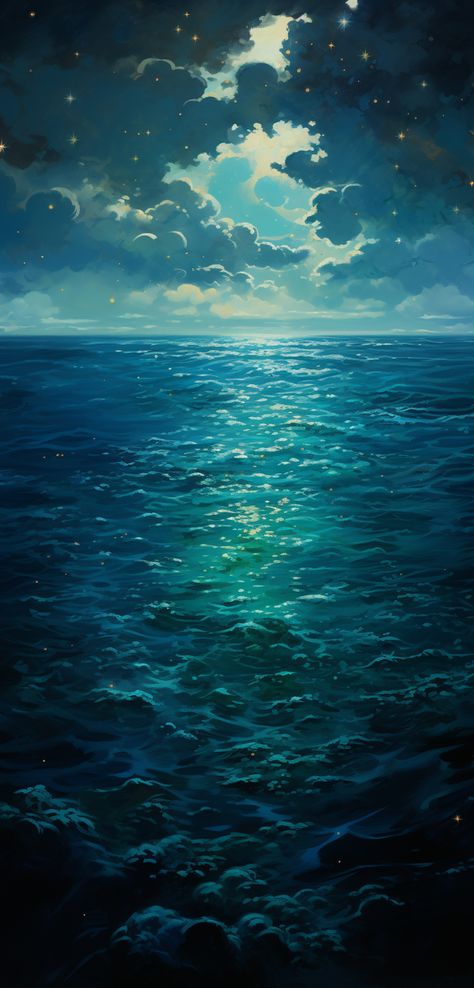 night ocean Ocean Night Painting, Ocean Wallpaper Drawing, Ocean At Night Painting, Nighttime Ocean, Ocean Tutorial, Sky Reference, Gacha Backgrounds Outside, Night Ocean, Sea Stuff