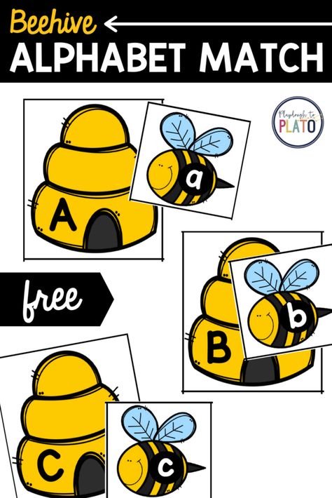 Bumble Bee Alphabet Letters, Bee Centers For Preschool, Bee Alphabet Letters, Bee Activities For Preschool Free Printables, Preschool Bee Theme, Bees Preschool Activities, Bee Theme Preschool, Bee Preschool Activities, Bee Activities For Preschool