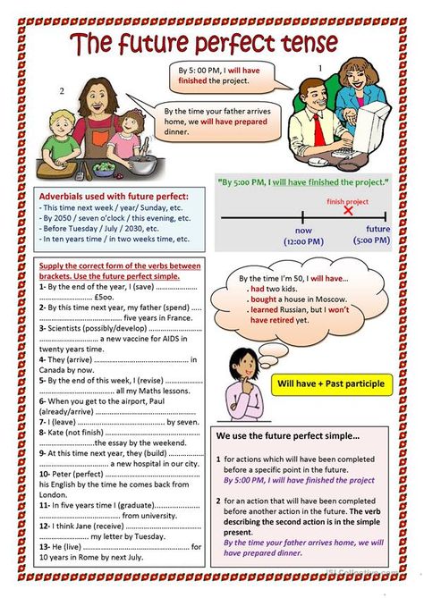 Future Perfect Tense Worksheets, Future Perfect Tense, Future Tense Verbs, Tenses Exercises, English Teaching Materials, Future Tense, Perfect Tense, Grammar Exercises, Verb Worksheets