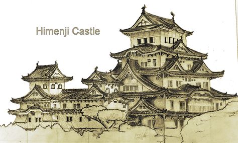 himeji castle Castle Sketch, Castle Drawing, Traditional Japanese Architecture, Himeji Castle, Japanese Castle, Architecture History, Architecture Drawing Art, Unique Architecture, Japanese Architecture