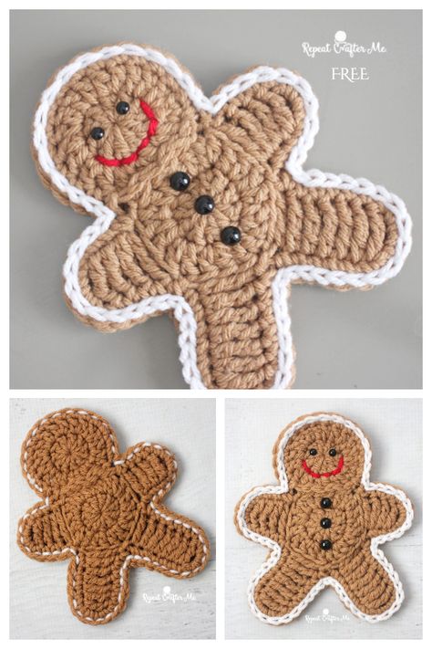 Crochet Gingerbread Man, Amigurumi Crochet Free Pattern, Crochet Gingerbread, Crochet Christmas Ornaments Free, Bookmark Pattern, Crochet Ornament Patterns, Crochet Bookmark, Repeat Crafter Me, Crochet Snowman