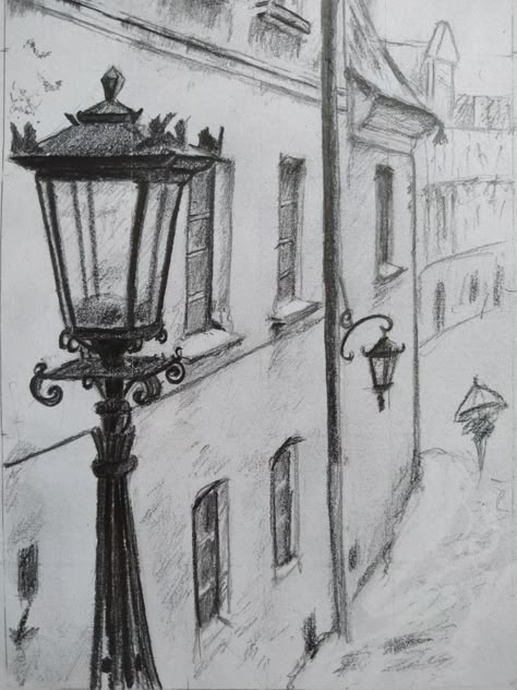 Street Lamp Drawing, Lamp Post Drawing, Lanterns Drawing, Drawing Scenery, Landscape Pencil Drawings, Art & Craft Paint, Crazy Quilts Patterns, Mandala Artwork, Architecture Drawing Art