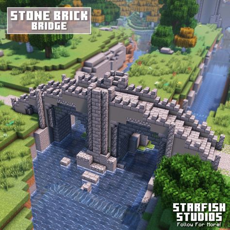 A simple double arch bridge one of our builders made for a Bedrock map! Minecraft Spruce Bridge Ideas, Minecraft Bridge Arch, Arch Bridge Minecraft, Suspension Bridge Minecraft, Pont Minecraft, Ponte Minecraft, Minecraft Stone Bridge, Minecraft Detailing, Minecraft Bridge Design