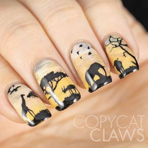 Safari Nails, Nagel Stamping, Yellow Nail Art, Yellow Nail, Animal Nail Art, Claw Nails, Animal Nails, Animal Print Nails, Stamping Nail Art