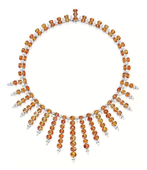 Orange Diamond Necklace, Luxury Orange Gemstone Beaded Necklaces, Luxury Orange Gemstone Beaded Necklace, Luxury Vintage Orange Necklace, Luxury Orange Multi-stone Jewelry, Orange Gem, Orange Necklace, Gold Jewelry Necklace, Orange Sapphire