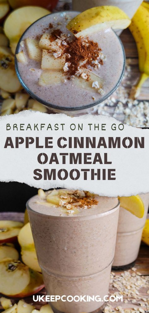 Looking for a quick and delicious breakfast? Try this Apple Cinnamon Oatmeal Smoothie—it's creamy, nutritious, and packed with the cozy flavors of apples and cinnamon. Blend frozen apples, bananas, oats, and spices for a smoothie that tastes like apple pie in a glass. Perfect for busy mornings or a healthy snack! Vegetarian Egg Bites, Frozen Apples, Oatmeal Smoothies Healthy, Oatmeal Shake, Apple Cinnamon Smoothie, Vegetarian Breakfast Casserole, Morning Smoothie Recipes, Apple Smoothie Recipes, Cinnamon Smoothie