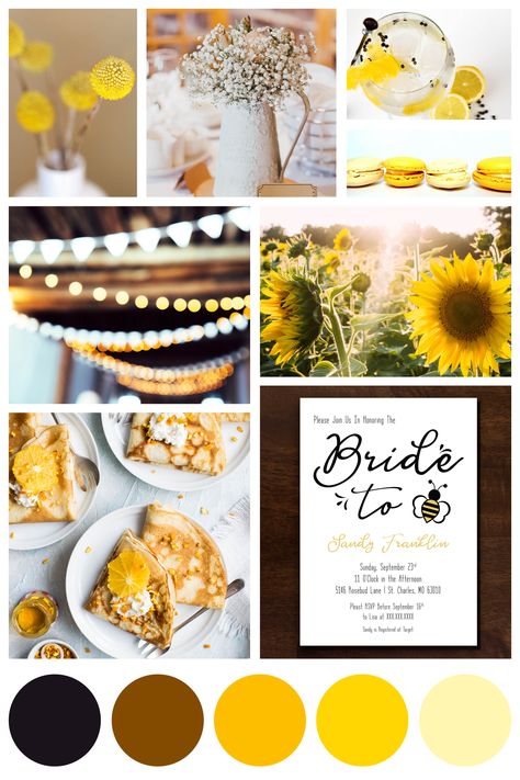 Bride To Bee Bridal Shower Ideas, Bee Bridal Shower Ideas, Shower Mood Board, Butter Branding, Bride To Bee, Bee Food, Bridesmaid Stuff, Bee Invitations, Bee Theme Party