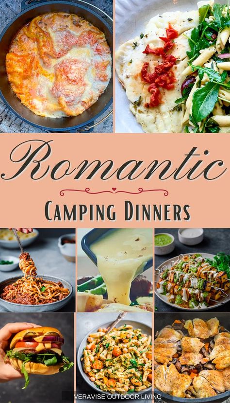 Romantic Camping Dinners: Recipes & Ideas • Dutch Oven Chicken and Vegetables • Campfire Pasta with Vodka Cream Sauce • Raclette Grill • Campfire Vegetarian Lasagna Campfire Dutch Oven Recipes, Vodka Cream Sauce, Vegan Mushroom Burger, Campfire Dinners, Camping Dinner, Dutch Oven Chicken, Romantic Camping, Raclette Grill, Camping Menu