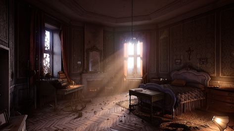 ArtStation - Sealed by Night, Riku & Mika Malin Old Bedroom, Blue Texture Background, Call Of Cthulhu Rpg, Anime Places, Dark Castle, Fantasy Rooms, Scenery Background, Dark Paradise, Fantasy Castle