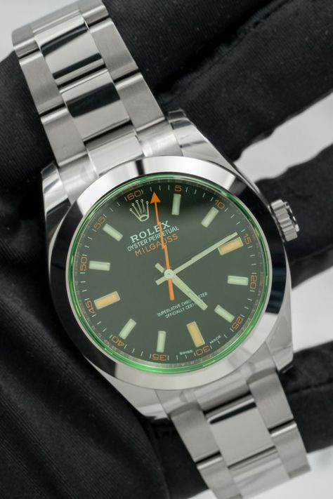 Lightnight Bolt, Orange Lightning, Rolex Milgauss, Watches Rolex, Mean Green, Expensive Watches, Orange Accents, Green Sapphire, Most Expensive