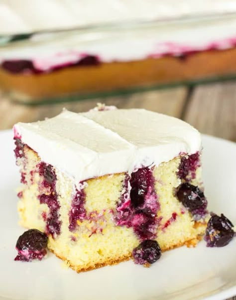 Blueberry Lemon Poke Cake - The Wholesome Dish Lemon Poke Cake, Poke Cake Lemon, Lemon Curd Cake, Chocolate Poke Cake, White Cake Recipe, Lemon Cake Mixes, Poke Cake Recipes, Poke Cakes, Delicious Cake Recipes