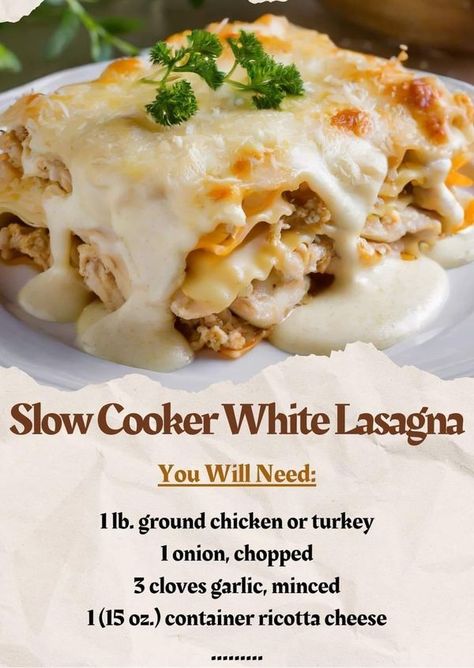 Slow Cooker White Lasagna, White Lasagna Recipe, White Lasagna, Grandma Cooking, Lasagna Ingredients, Crockpot Ideas, Chicken Lasagna, Chicken Crockpot, Crockpot Dishes