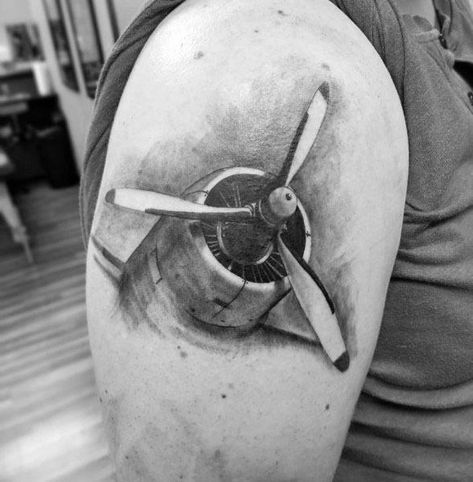 50 Propeller Tattoo Ideas For Men - Bladed Fan Designs Vintage Airplane Tattoo, Propeller Tattoo Design, Aviation Tattoos For Men, Propeller Tattoo, Bladed Fan, Aviation Tattoo, Airplane Tattoos, Airplane Propeller, Aircraft Propeller