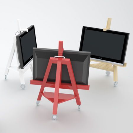 TV Easel by Axel Bjurström - Dezeen Tv Easel, Diy Tv Stand Ideas, Mobile Tv Stand, Rustic Bedroom Furniture, Suport Tv, Tv Wand, Diy Tv Stand, Diy Tv, Easels