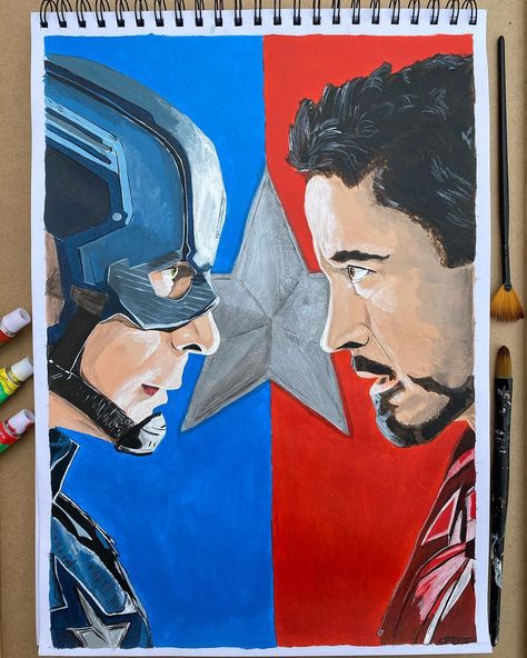 𝕔𝕣𝕚𝕤𝕗𝕖𝕣𝕕𝕖𝕣.𝕒𝕣𝕥 on Instagram: “◾️Civil War ⭐️ Capitán América 🦾 Iron Man ◾️Acrílicas ◾️🖌🎨 #civilwar #ironman #capitanamerica #theavengers #losvengadores #chrisevans…” Civil Warrior, Captain America Comic Art, Hero Wallpapers Hd, Captain America Comic, Iron Man Art, Iron Man Captain America, Marvel Superhero, Captain America Civil, Hero Wallpaper