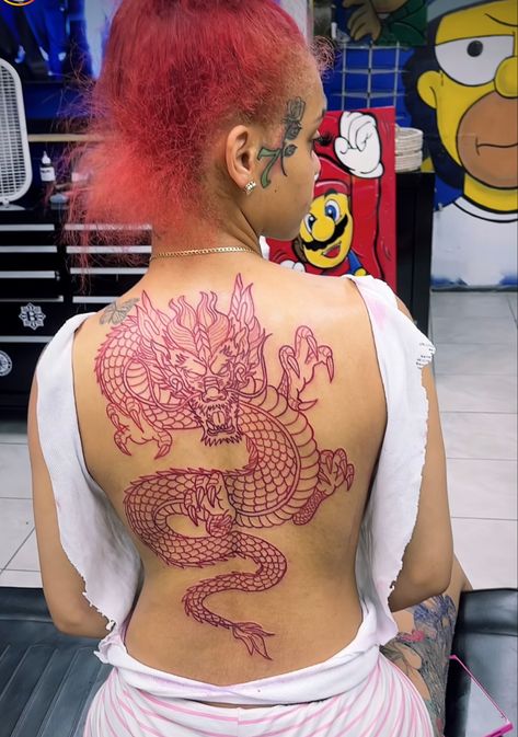 Red Dragon Thigh Tattoo, Girl Spine Tattoo, Spine Tattoo Red, Red Dragon Spine Tattoo, Spine Dragon Tattoo, Spine Tattoo Dragon, Tattoo Red Dragon, Tattoo Light, Dragon Thigh Tattoo