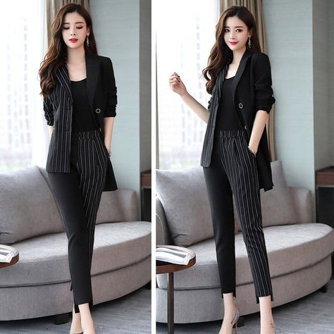 92af93f73faf3cefc129b6bc55a748a9desc37179203ri Suits For Working Women, Women Dress Suit, Anime Office Outfit, Korean Office Style Work Outfits, Trendy Suits Women, Korean Work Fashion, Blazer Ideas Women, Korean Suits Women, Woman Suit Fashion Modern