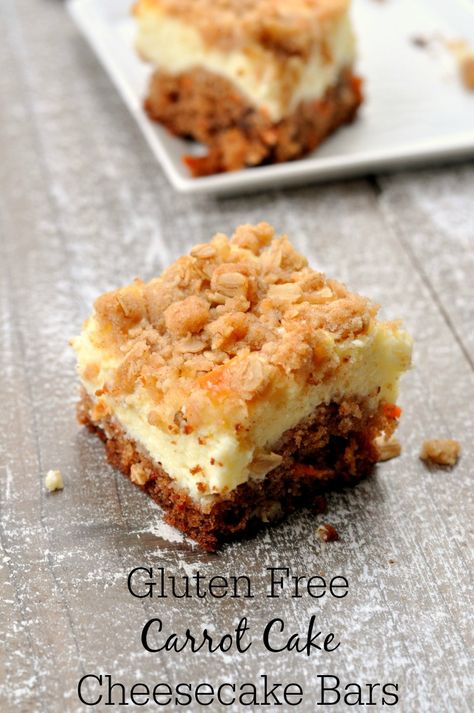 Gluten Free Carrot Cake Cheesecake Bars Carrot Cake Cheesecake Bars, Group Snacks, Gf Cake, Gf Treats, Gf Snacks, Carrot Desserts, Easter Cheesecake, Gluten Free Easter, Carrot Cake Bars