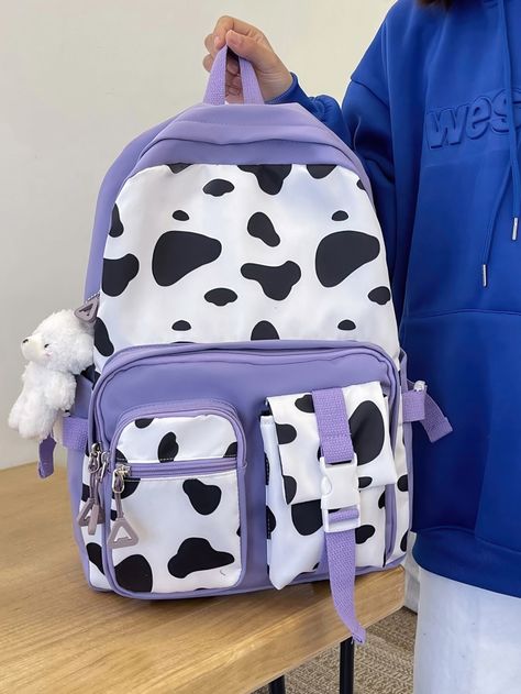 Cute Backpack For School, Cow Backpack, Cow Things, Cow Print Bag, Cute Backpacks For School, Cute Suitcases, Cute School Bags, Bear Bag, Cute Luggage