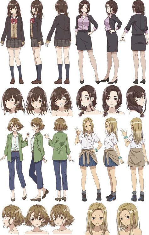 Anime Character Turnaround, Anime Character Poses, Anime Character Design Sheet, Anime Model Sheet, Female Character Sheet, Character Design References Sheet, Character Sheet Drawing, Character Sheet Reference, Anime Female Character Design