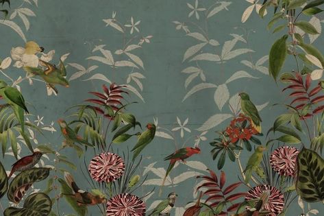 4 Wallpaper, Custom Wall Murals, A Wallpaper, Mural Floral, Wallpaper Direct, Deco Floral, Exotic Birds, Leaf Wallpaper, Woven Paper