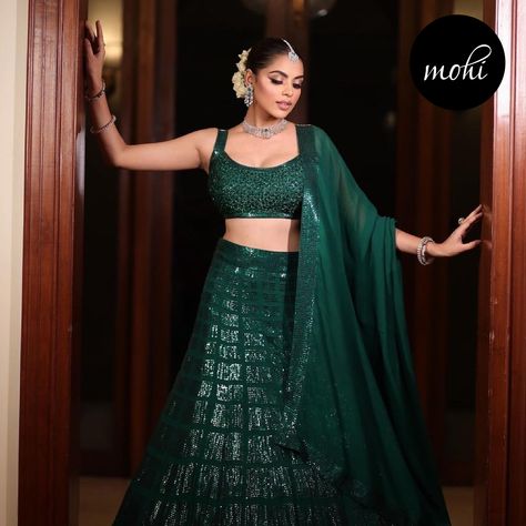 Embrace the allure of green with our stunning lehenga collection! From vibrant emeralds to delicate pastels, discover the perfect shade to elevate your ethnic ensemble. Whether it’s for a wedding, festive celebration, or a special occasion, let the richness of green captivate your style . . . Outfit By: @nehakhullarofficial Shop Now : www.mohifashion.com . . . . . #LehengaSarees #lehengaset #lehengawedding #LehengasOnline #lehengadilwali #lehengaa #lehengastyle #lehengaseason #lehengasuit #l... Green Lehenga Bridal, Emerald Green Outfit, Cutdana Embroidery, Lehenga Bridesmaid, Engagement Lehenga, Sangeet Outfit, Reception Outfit, Georgette Lehenga, Lehenga Wedding