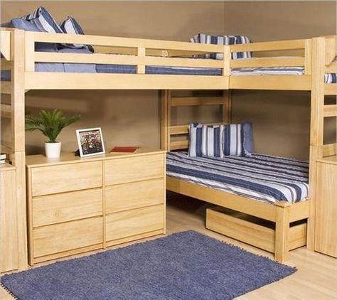 30 and Three Children Bedroom Design Ideas Bunk Bed Decor, L Shaped Bunk Beds, Modern Bunk, Adult Bunk Beds, Triple Bunk Beds, Diy Bunk Bed, Modern Bunk Beds, Triple Bunk Bed, Cool Bunk Beds