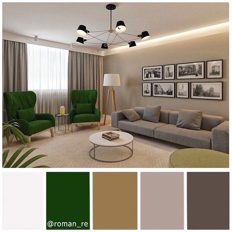 Living Room Color Combination, Color Palette Interior Design, Green Living Room Decor, Room Color Combination, Color Palette Living Room, Living Room Wall Color, Room Wall Colors, Latest Living Room Designs, Green Couch