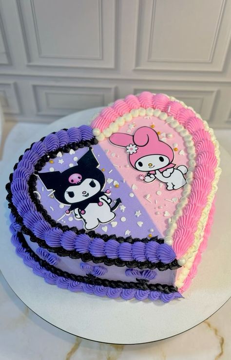 Kuromi And My Melody Cake Ideas, My Melody Birthday Cake Ideas, Kurumi Birthday Cake, Mymelody Cake, Kuromi Cake Ideas, Kuromi Cakes, Lol Surprise Dolls Cake, Pastel Kuromi, Kuromi Birthday Party