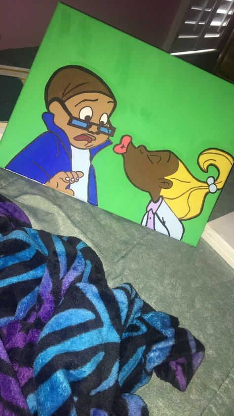 The Proud Family Painting, Sticky Proud Family, Proud Family Drawings, Penny Proud Painting, Proud Family Paintings, Funny Painting Idea, Cocoa Butter Kisses, 90s Cartoon Canvas Painting, Kids Canvas Art