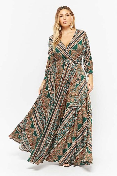 Printed Maxi Dress For Plus Size, Plus Size Maxi Dress With Sleeves, Dress For Chubby Ladies, Maxi Dress Outfit, Dresses Ideas, Plus Size Maxi, Plus Size Maxi Dresses, Style Maxi Dress, Midi Maxi Dress